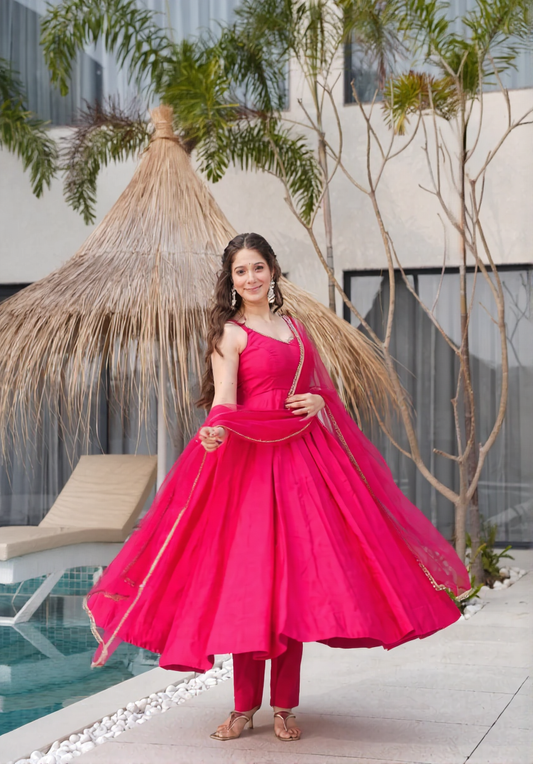 Rani Anarkali Set with Sheer Dupatta