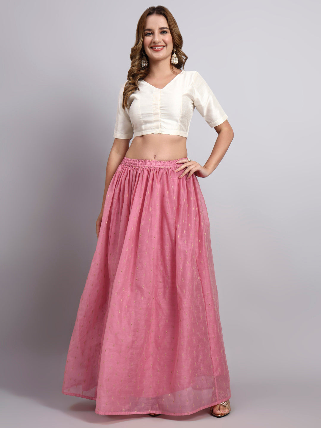 Pink Foil Print Flared Skirt