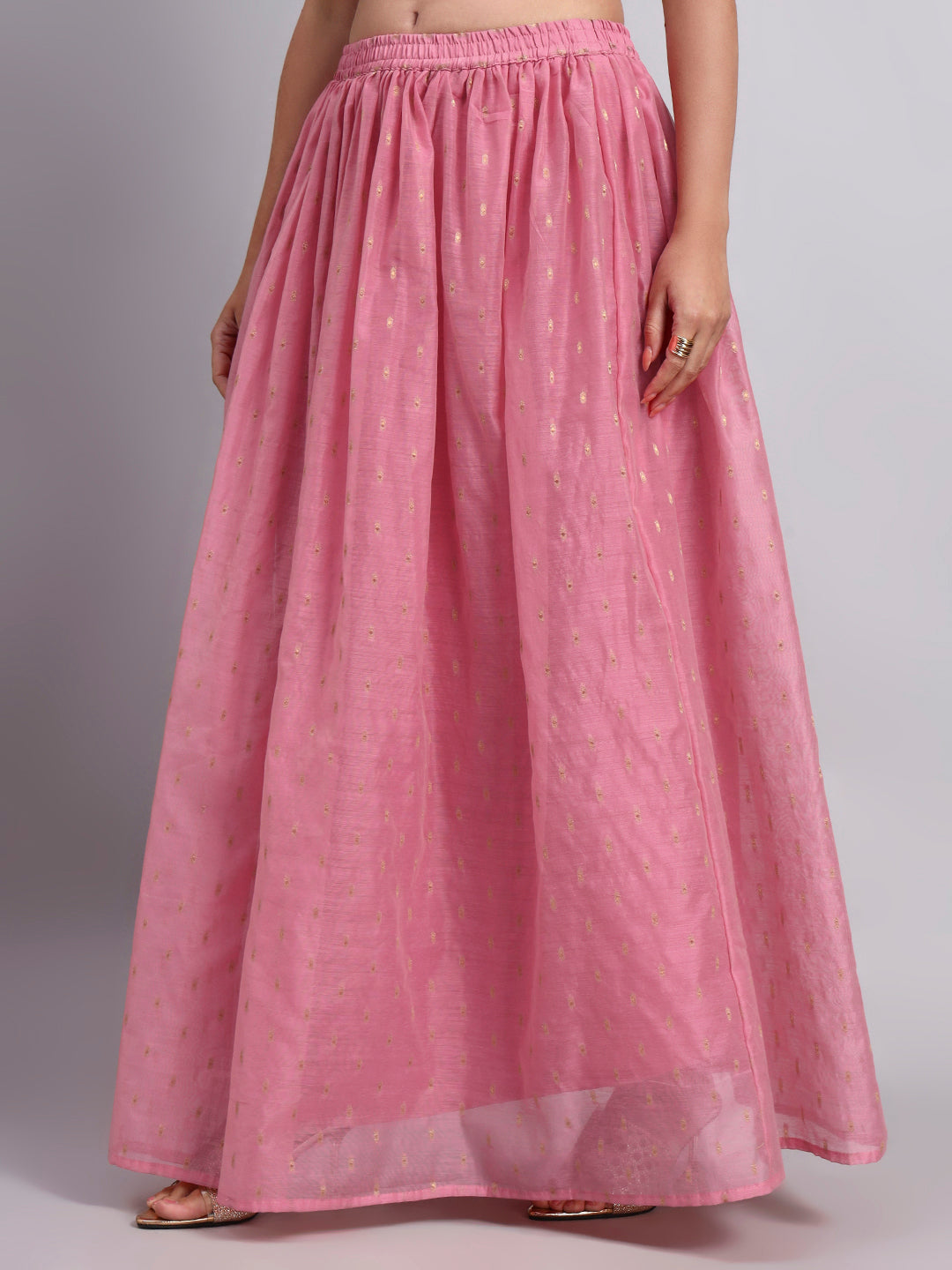 Pink Foil Print Flared Skirt