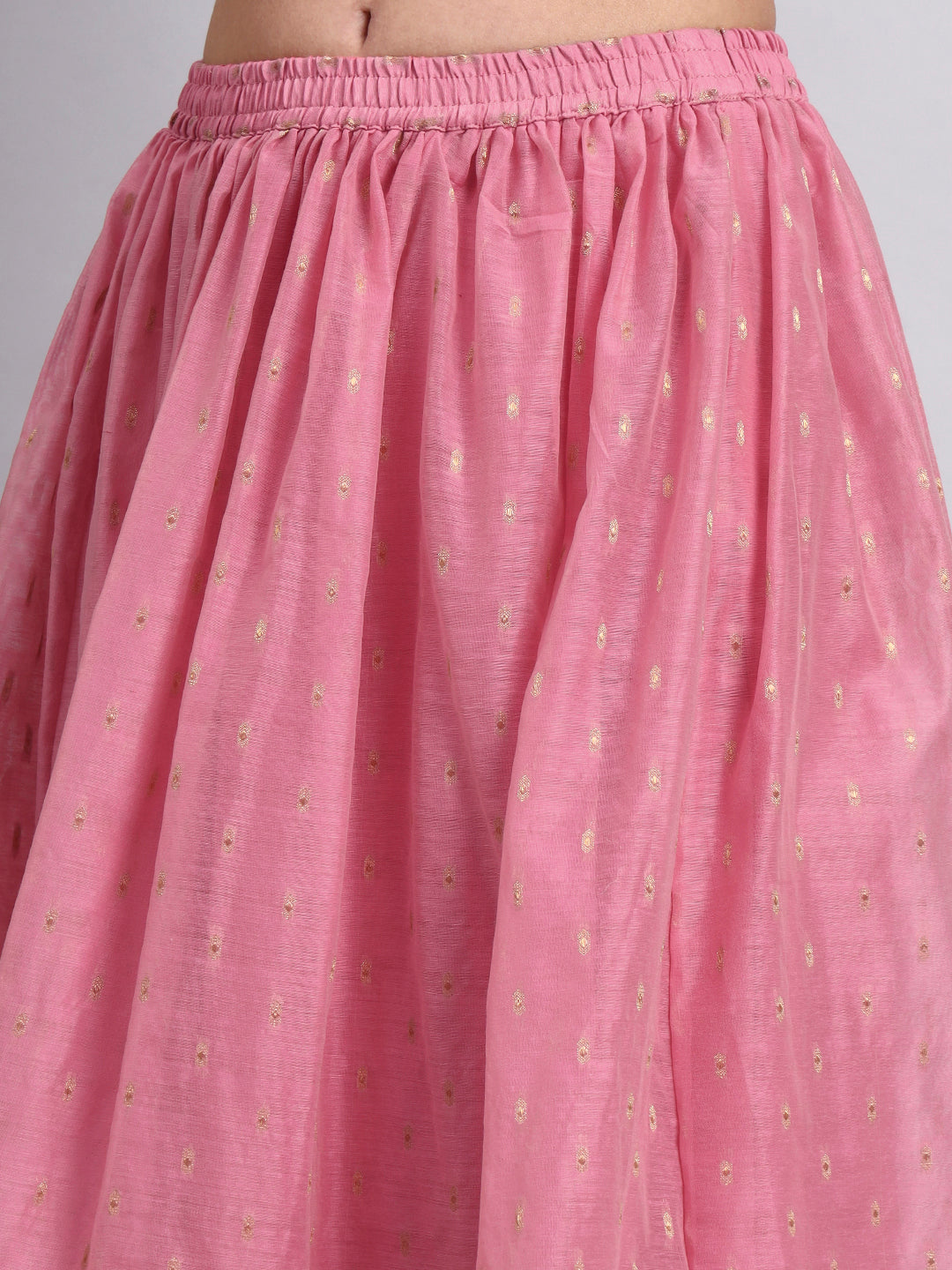Pink Foil Print Flared Skirt