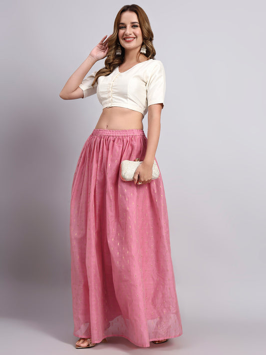 Pink Foil Print Flared Skirt