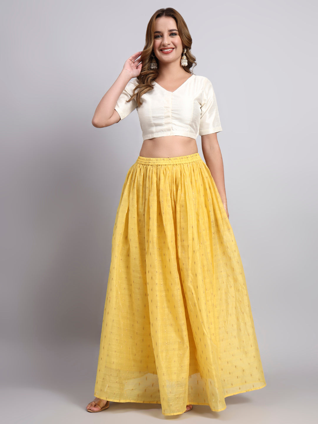 Yellow Foil Print Flared Skirt
