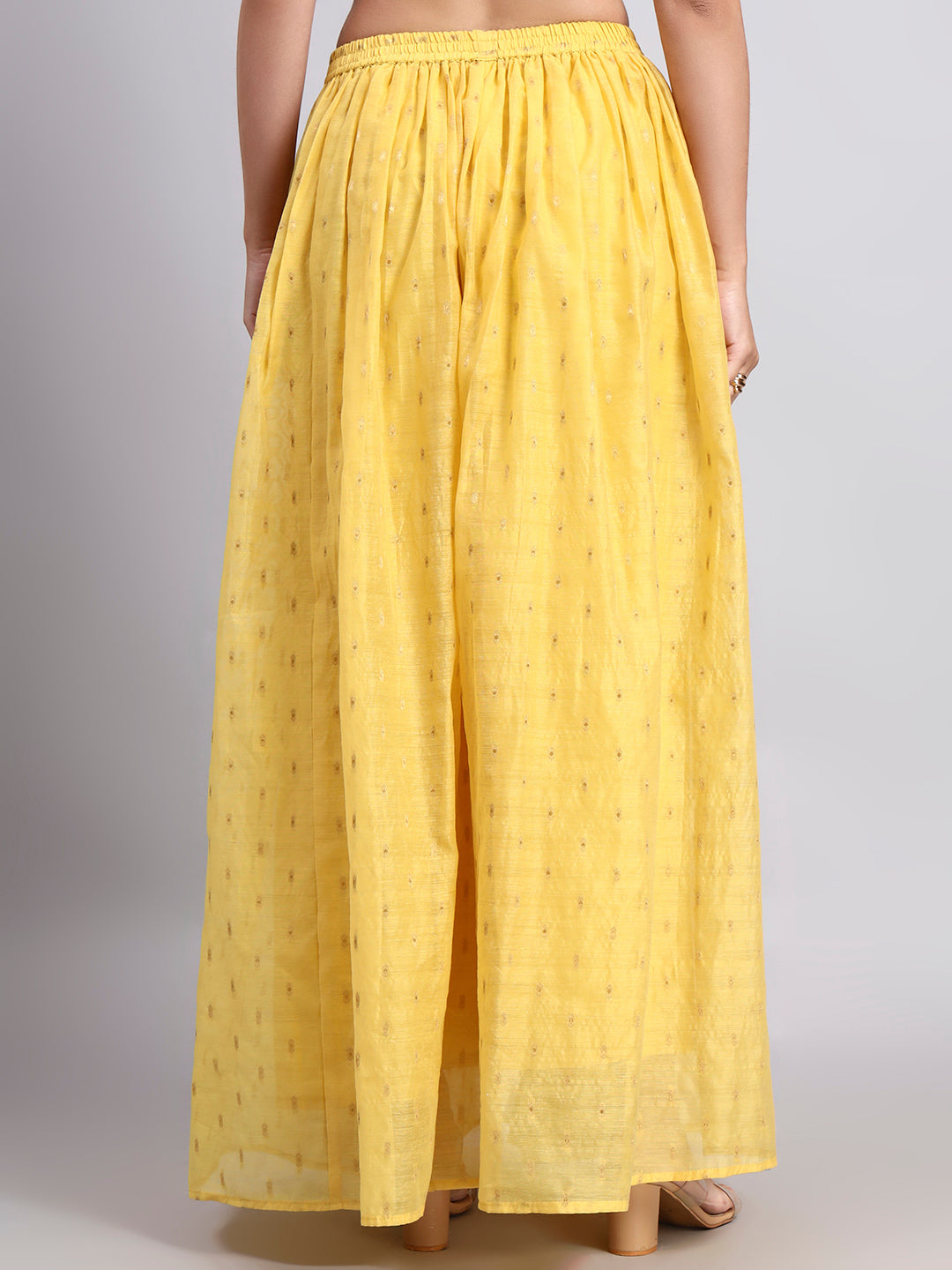 Yellow Foil Print Flared Skirt