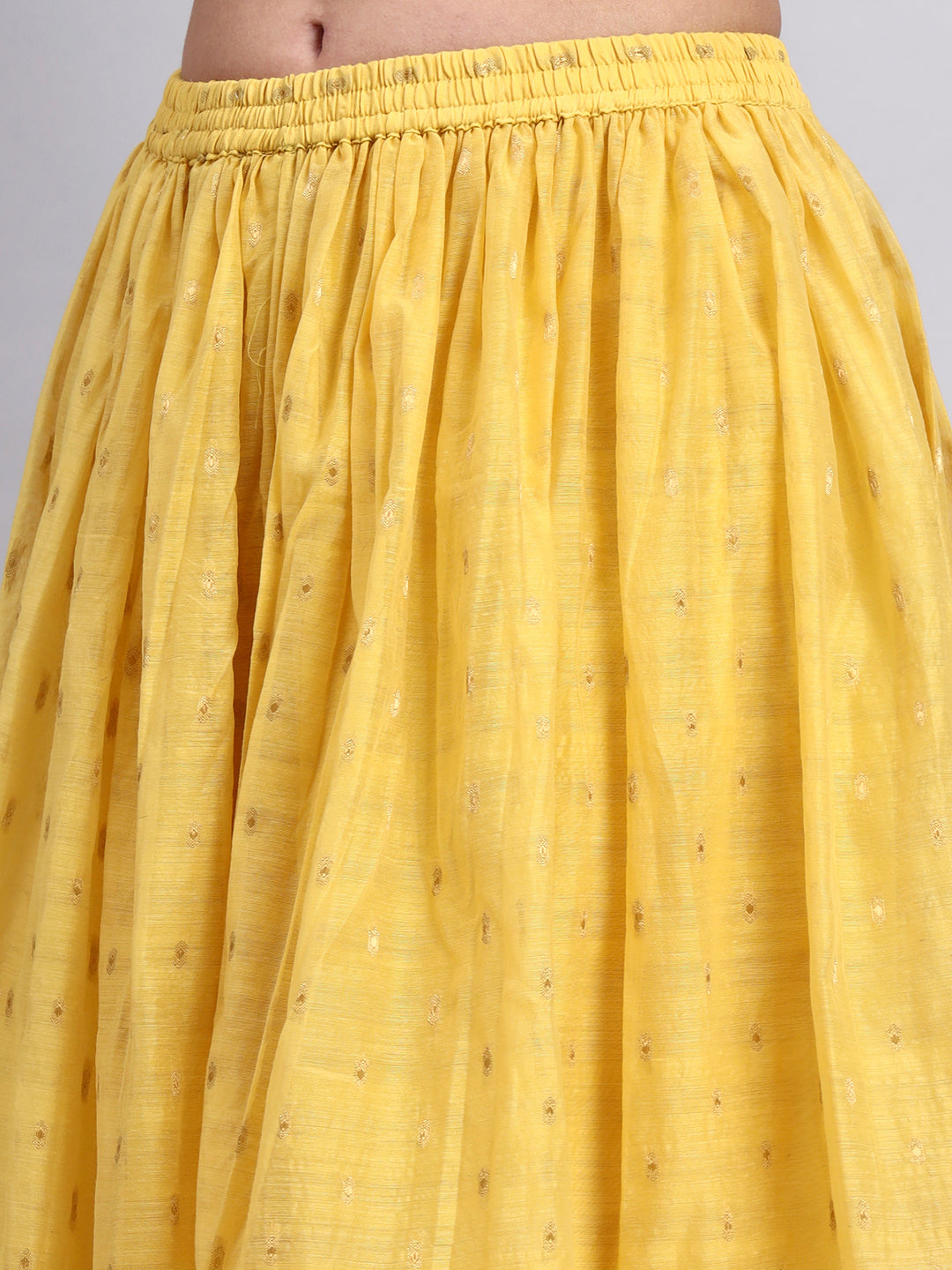 Yellow Foil Print Flared Skirt