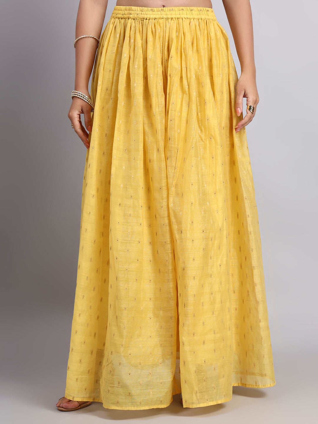 Yellow Foil Print Flared Skirt