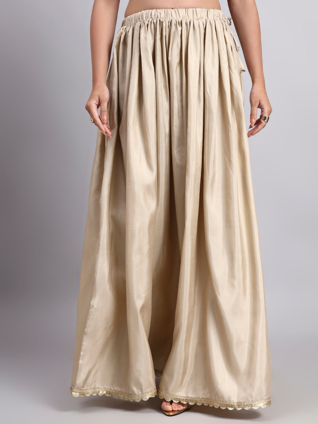 Beige Flowy Maxi Skirt