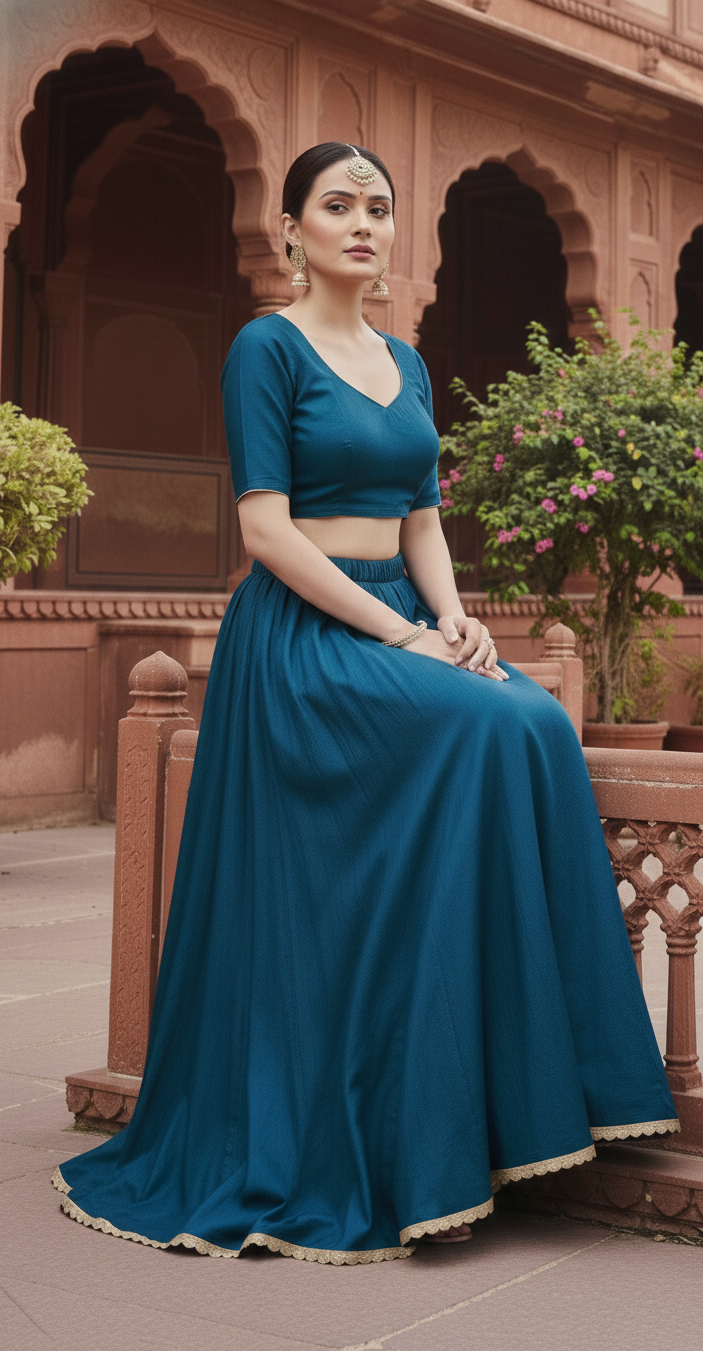 Navy Blue Flowy Maxi Skirt
