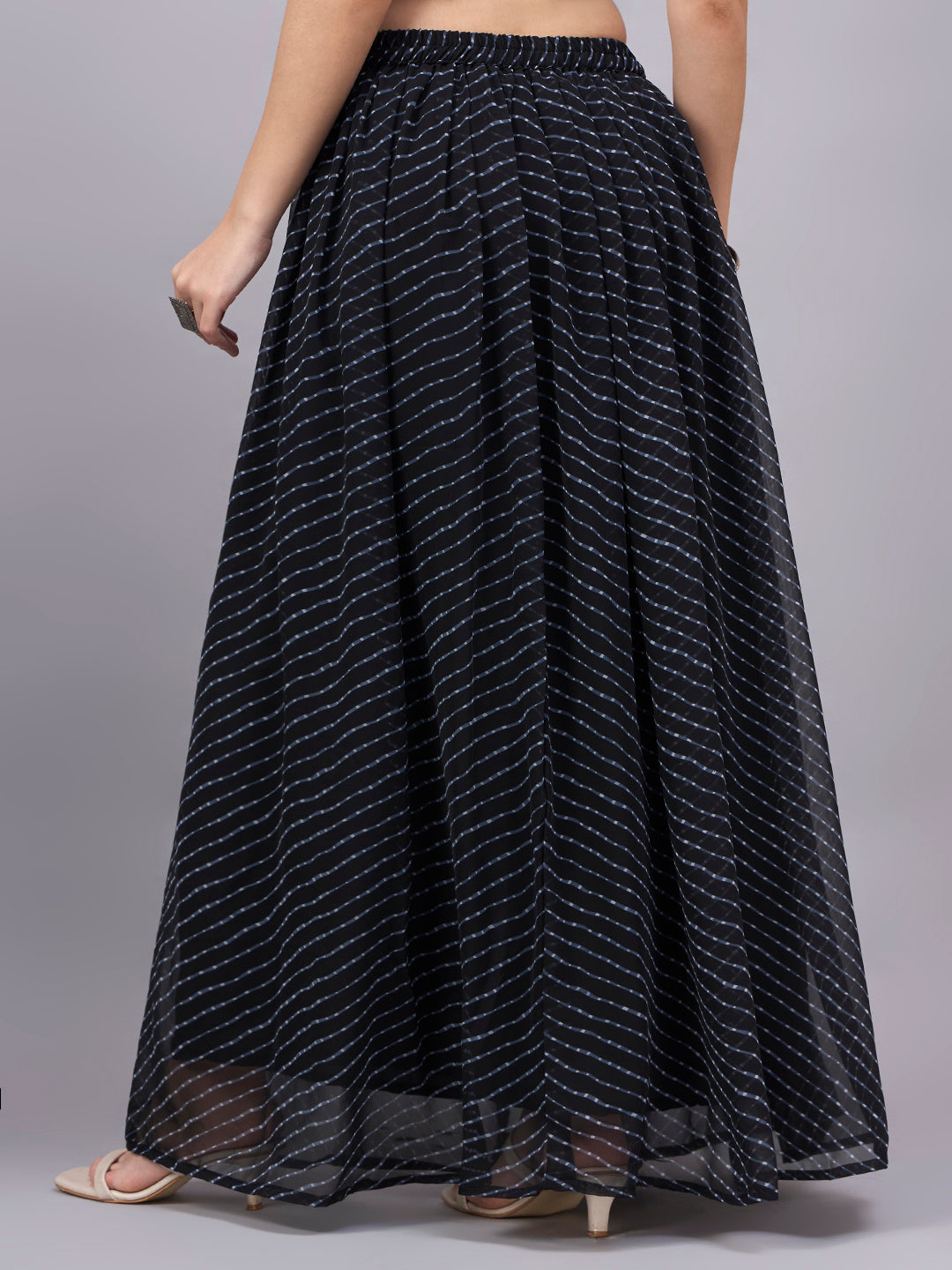 Women's Black Striped Flowy Lehenga Skirt