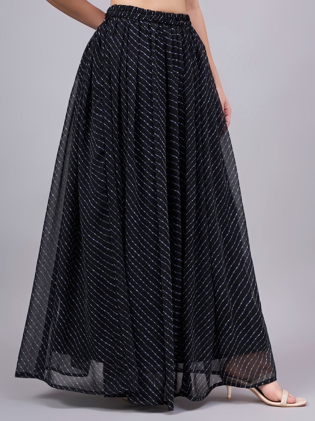 Women's Black Striped Flowy Lehenga Skirt