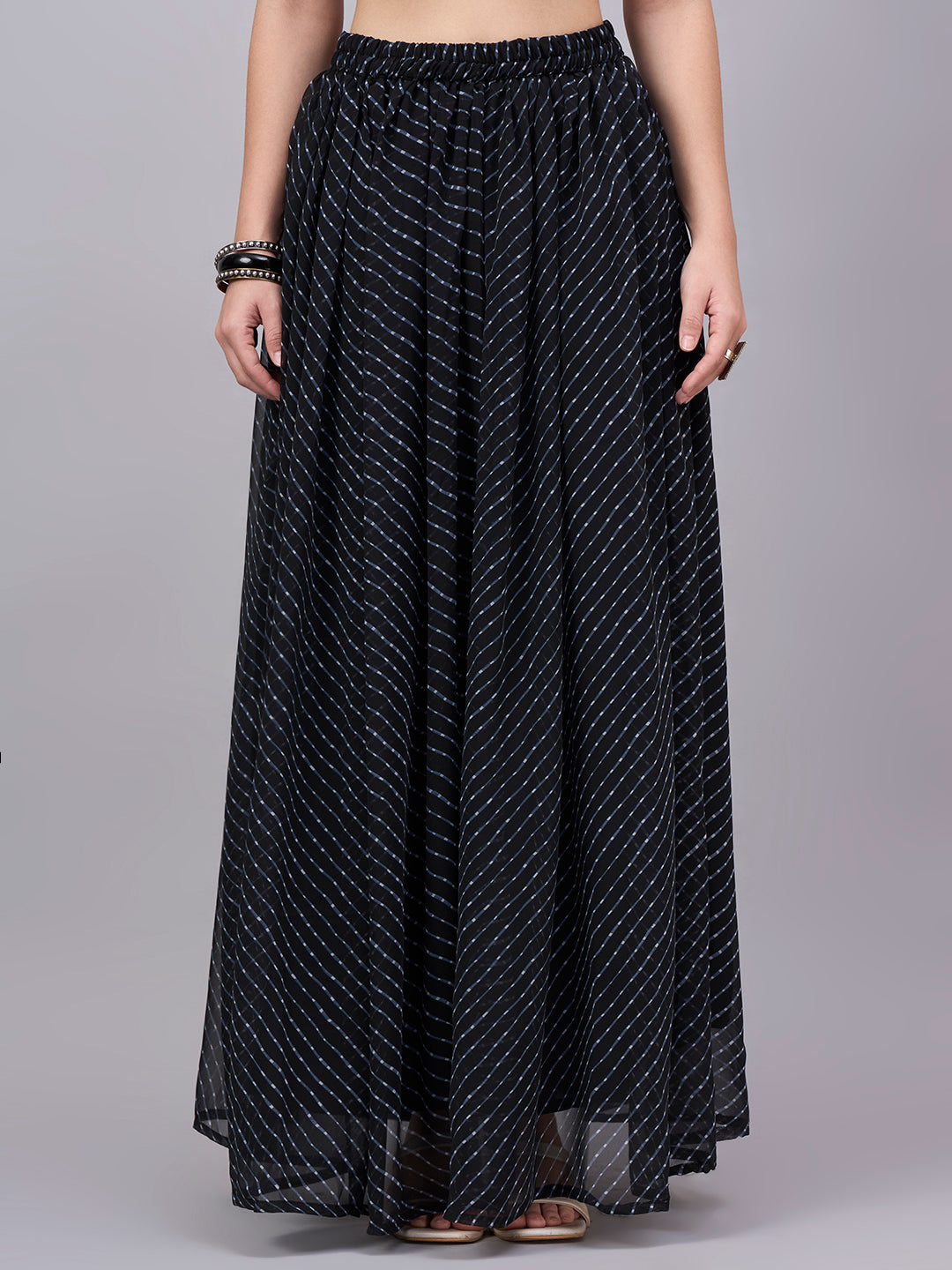 Black Leheriya Poly Georgette Maxi Skirt