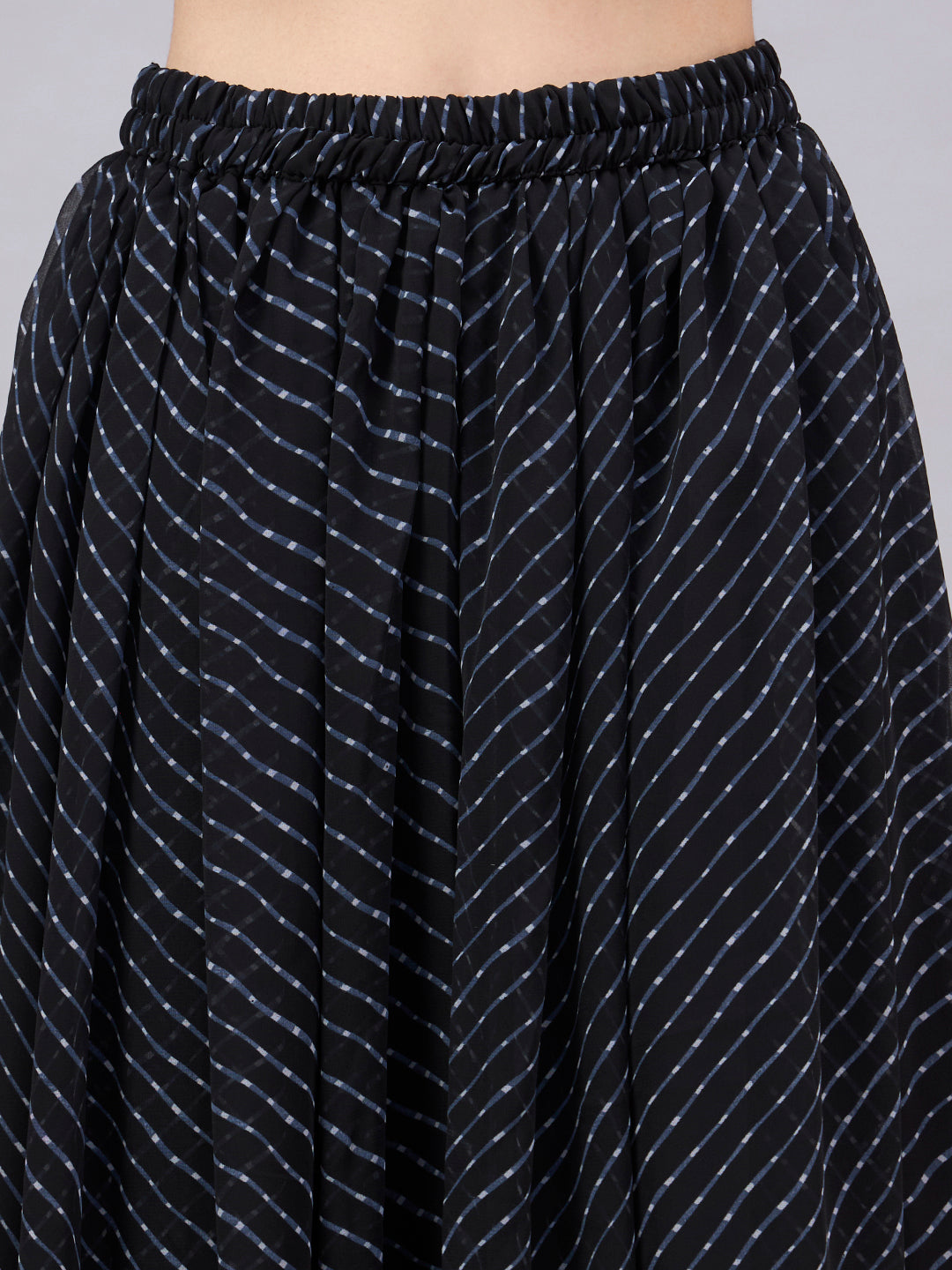 Women's Black Striped Flowy Lehenga Skirt
