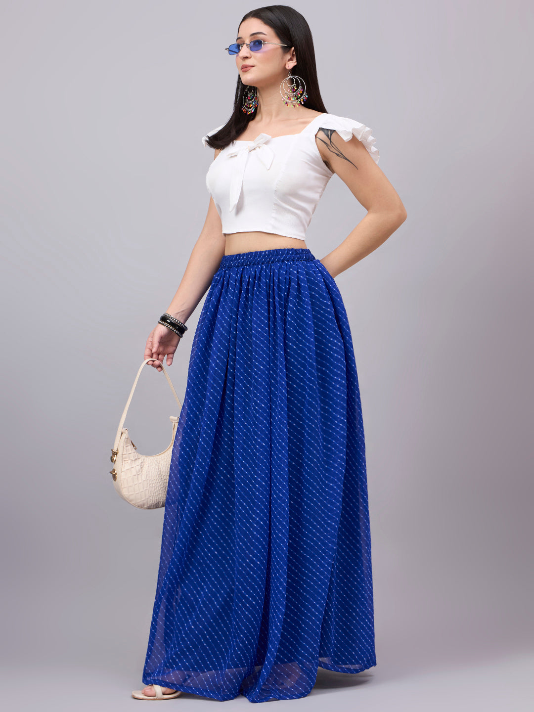 Rani Pink Leheriya Poly Georgette Maxi Skirt