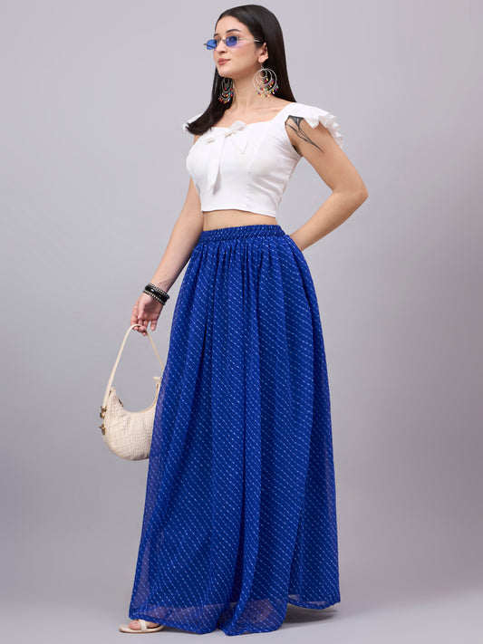 Blue Leheriya Poly Georgette Maxi Skirt