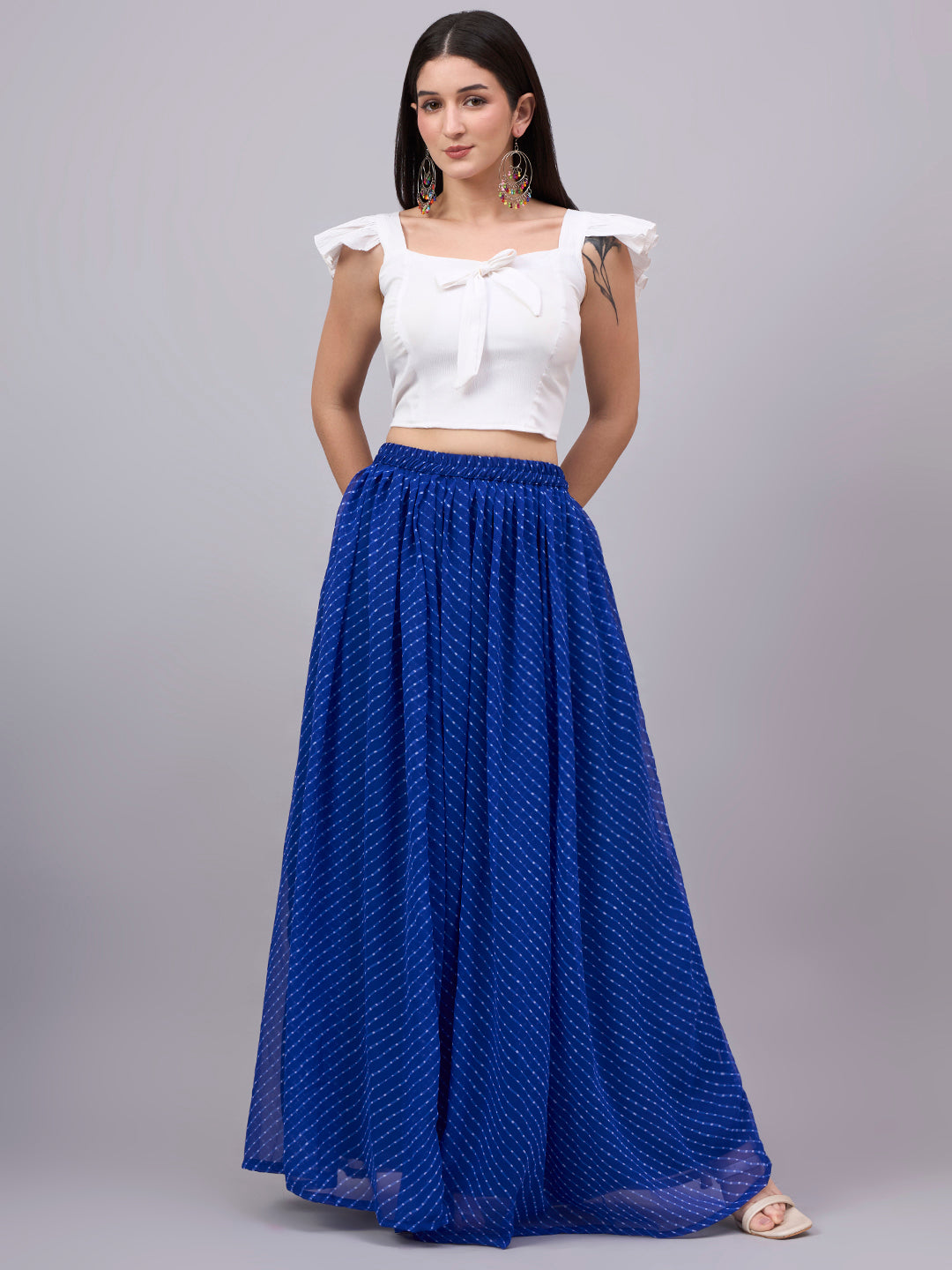 Rani Pink Leheriya Poly Georgette Maxi Skirt