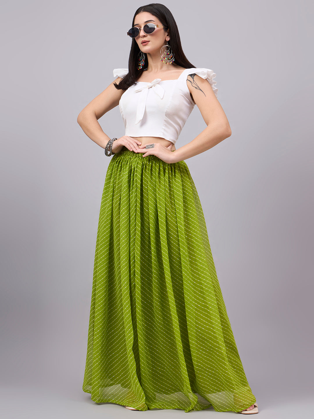 Parrot Leheriya Poly Georgette Maxi Skirt