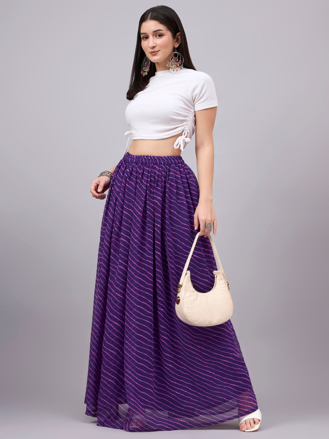 Purple Leheriya Poly Georgette Maxi Skirt