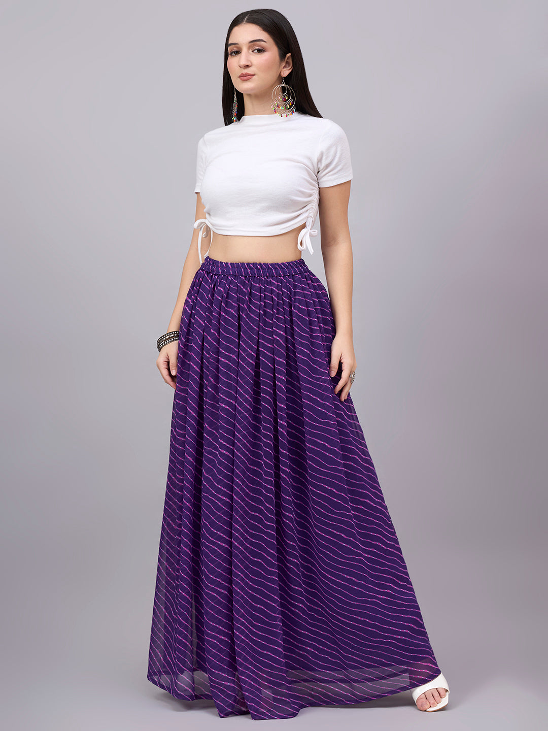 Purple Leheriya Poly Georgette Maxi Skirt