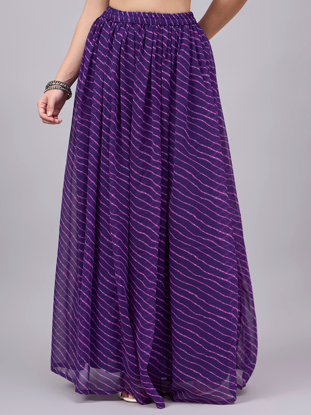 Purple Leheriya Poly Georgette Maxi Skirt