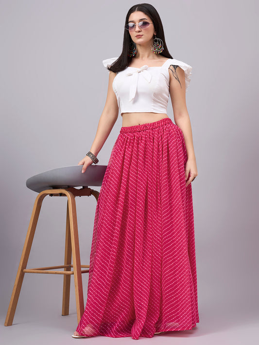 Rani Pink Leheriya Poly Georgette Maxi Skirt