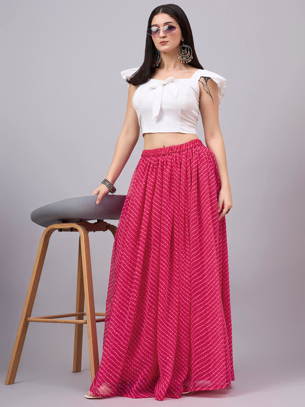 Rani Pink Leheriya Poly Georgette Maxi Skirt