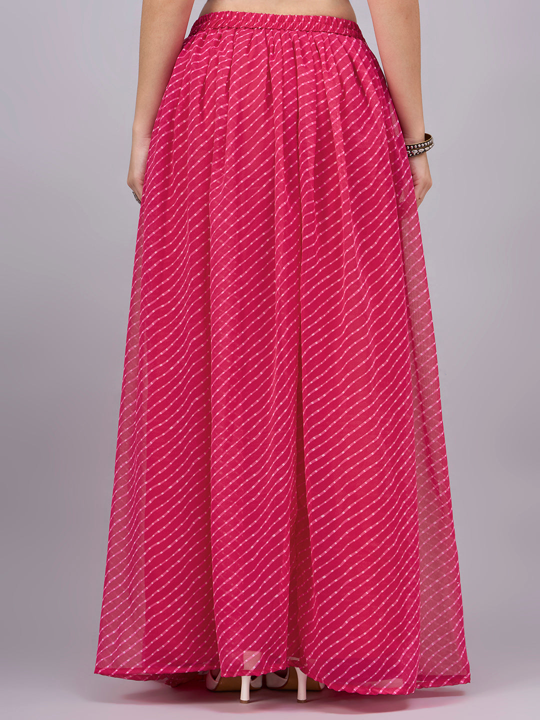 Rani Pink Leheriya Poly Georgette Maxi Skirt