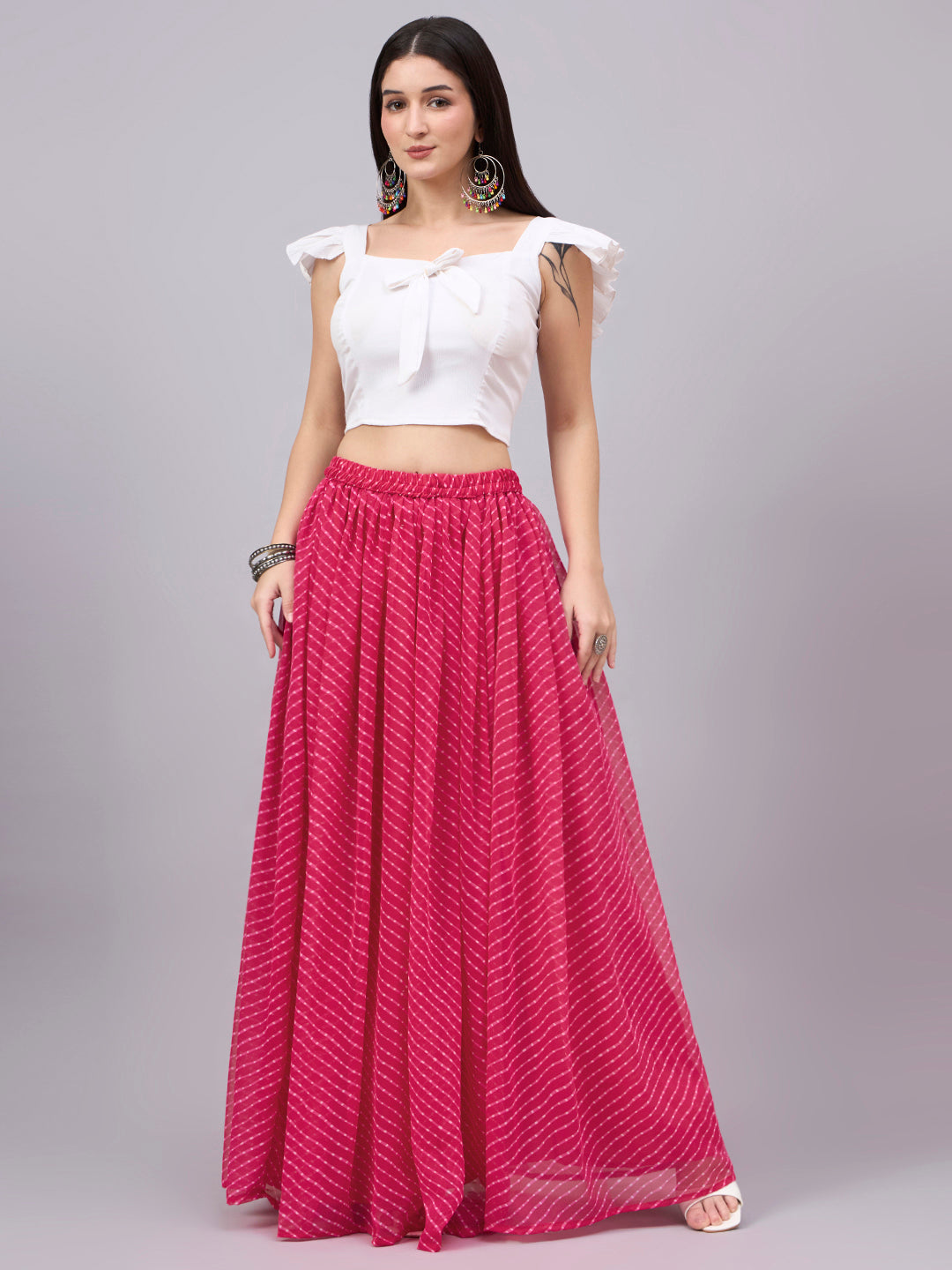 Rani Pink Leheriya Poly Georgette Maxi Skirt