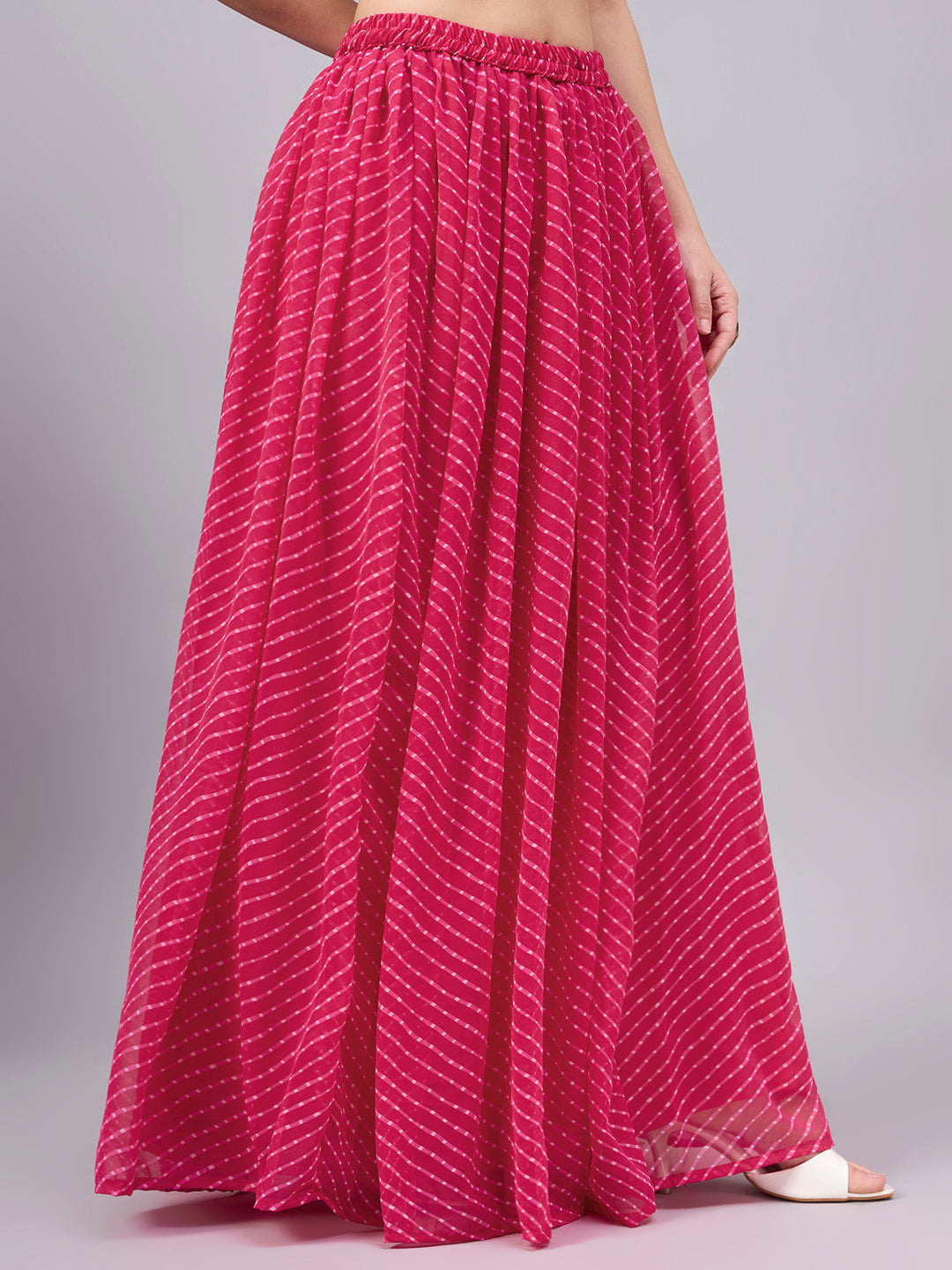 Rani Pink Leheriya Poly Georgette Maxi Skirt