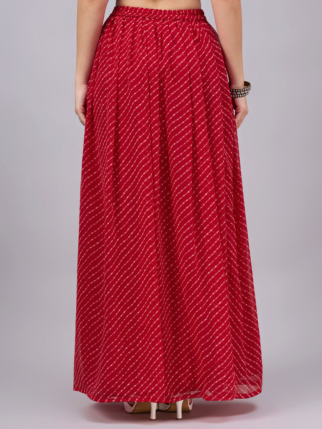 Red Leheriya Poly Georgette Maxi Skirt