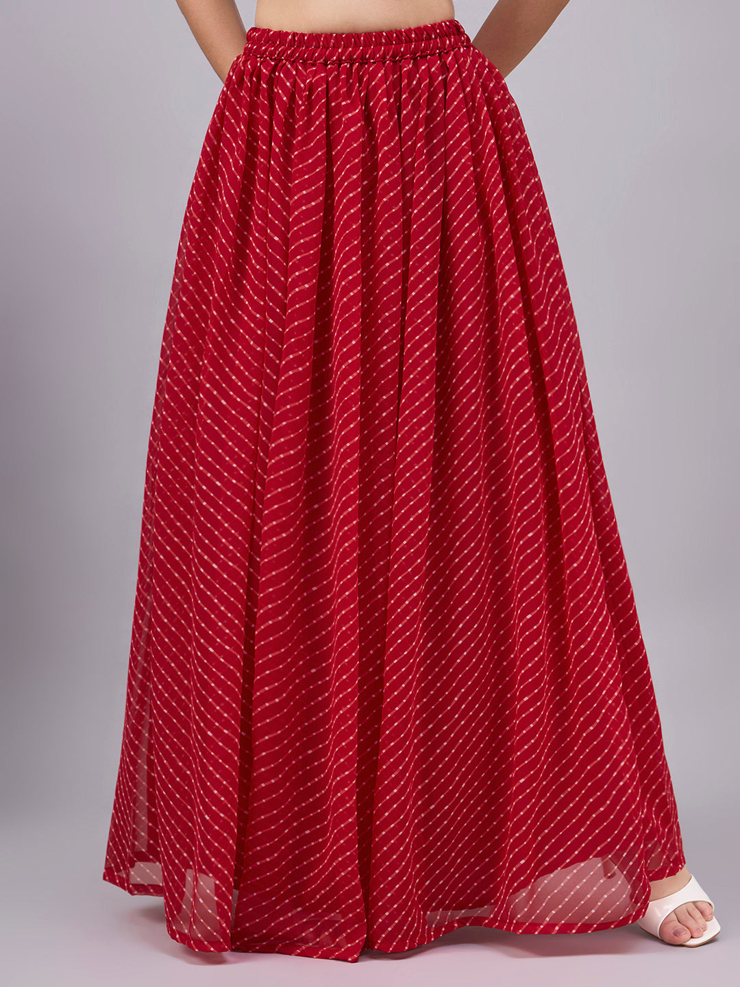 Red Leheriya Poly Georgette Maxi Skirt