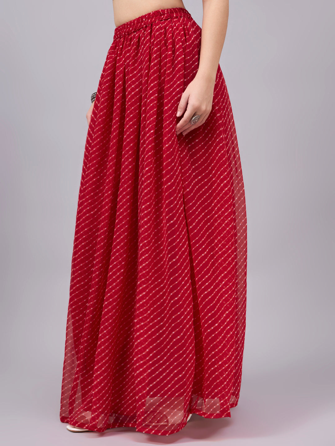 Red Leheriya Poly Georgette Maxi Skirt