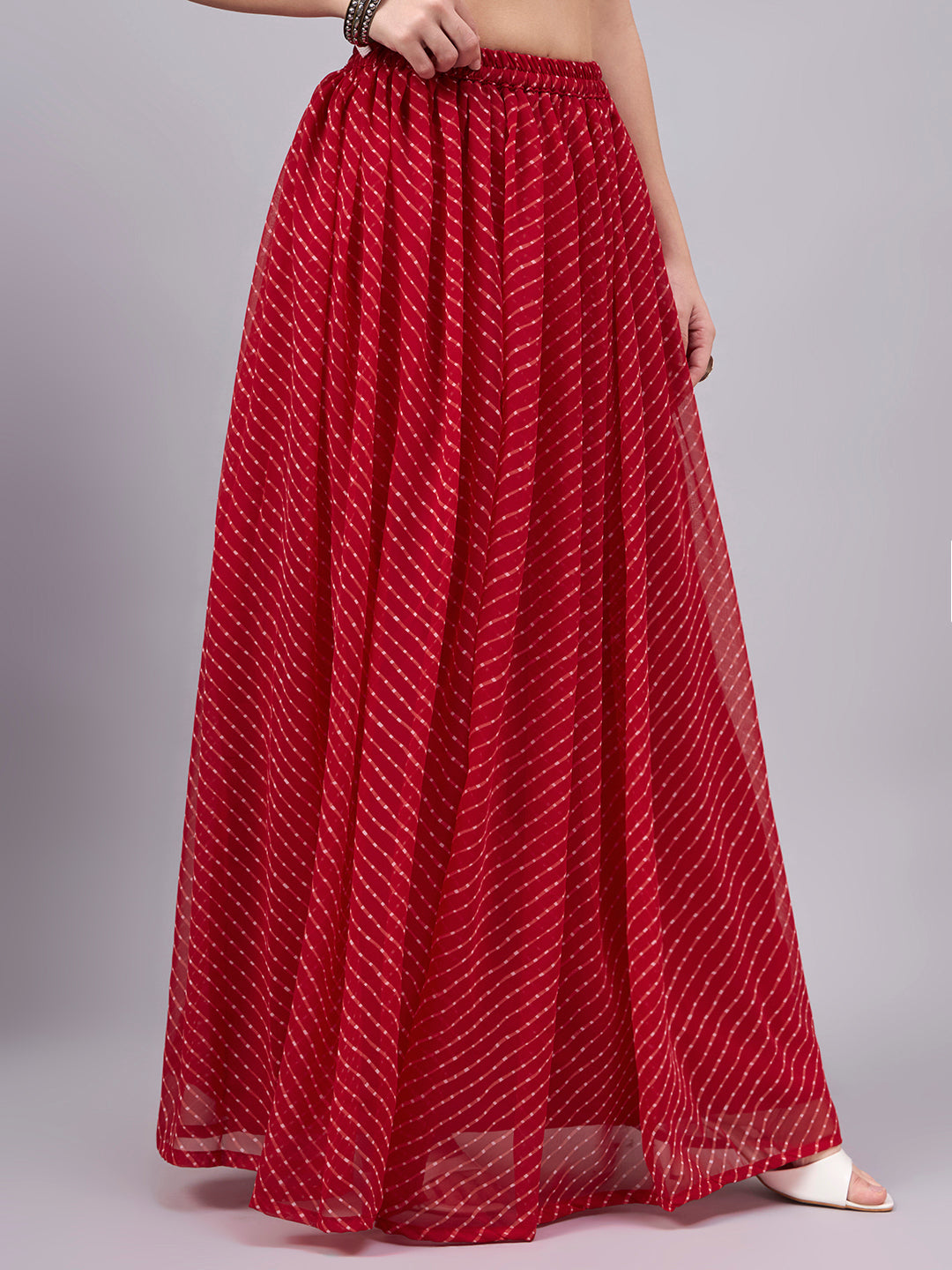 Red Leheriya Poly Georgette Maxi Skirt
