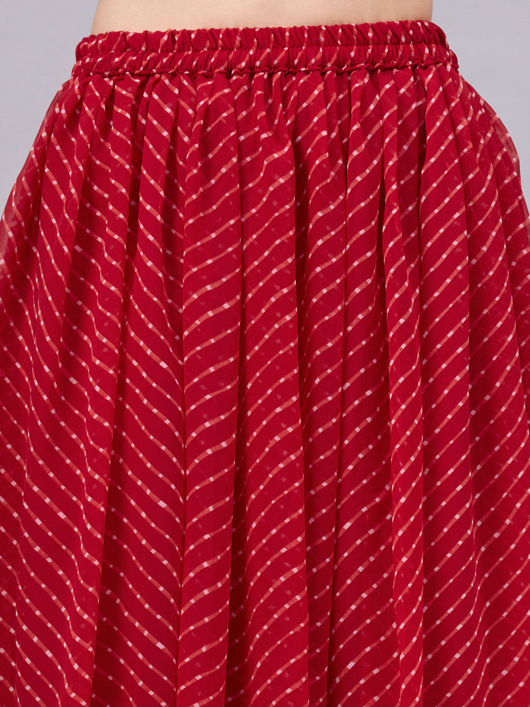 Red Leheriya Poly Georgette Maxi Skirt