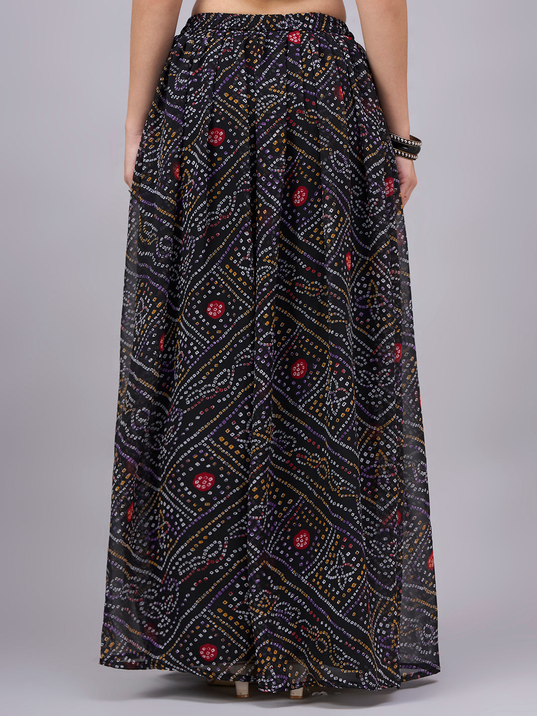 Women's Black Bandhani Print Flowy Lehenga Skirt