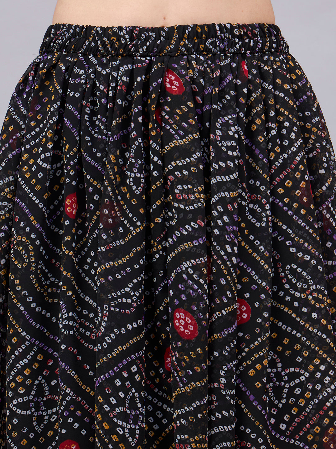Women's Black Bandhani Print Flowy Lehenga Skirt