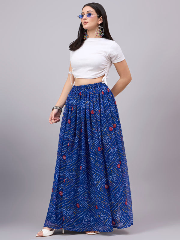 Royal Blue Bandhani Flowy Skirt