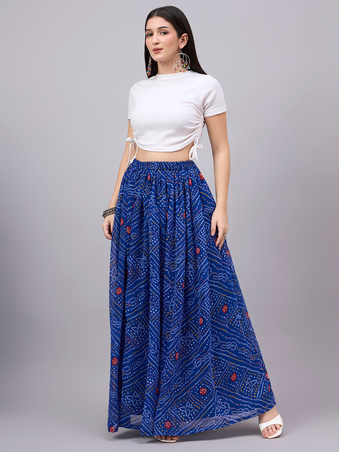 Royal Blue Bandhani Flowy Skirt