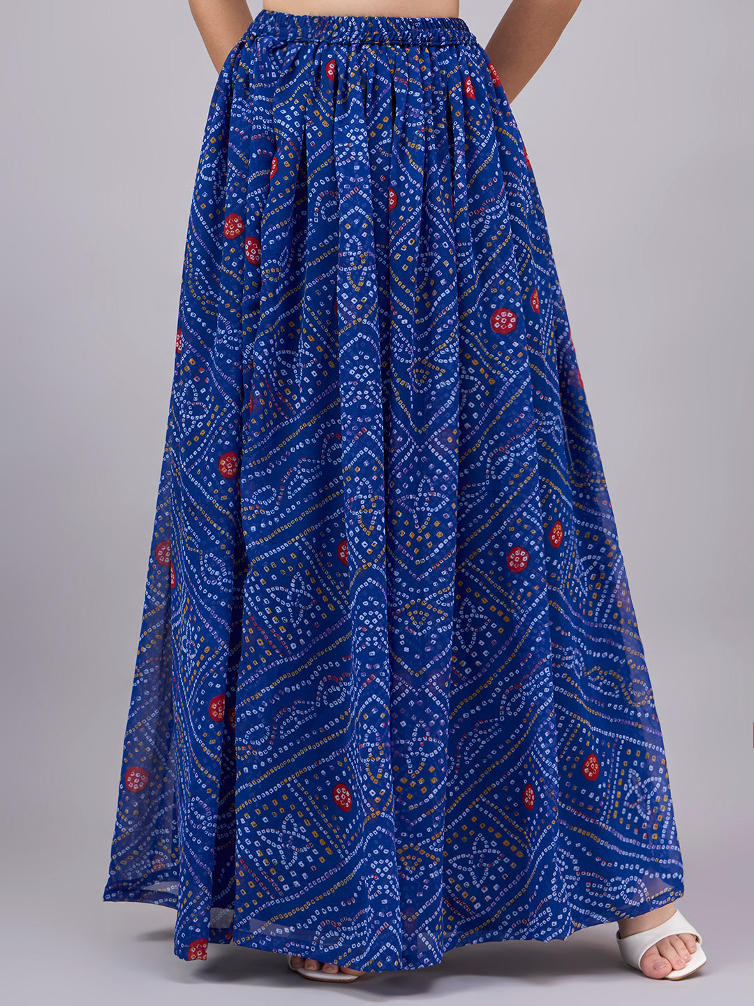 Blue Bandhani Print Flowy Lehenga Skirt