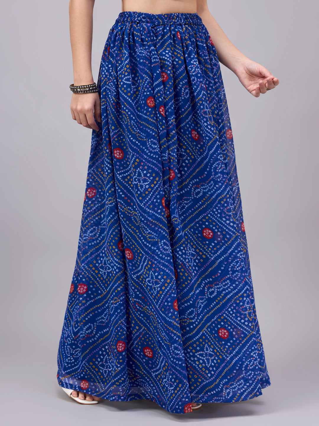 Blue Bandhani Print Flowy Lehenga Skirt