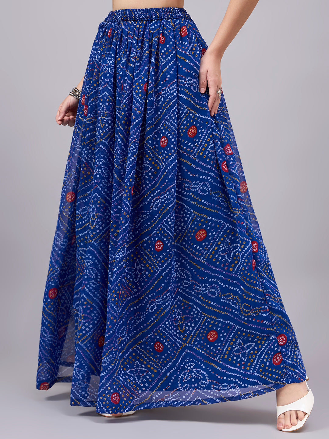 Royal Blue Bandhani Flowy Skirt
