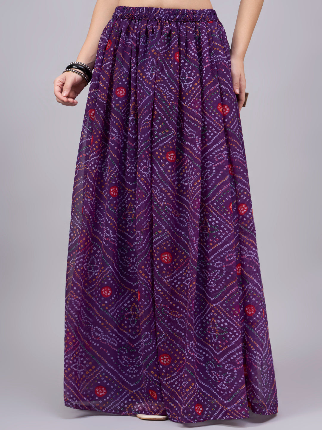 Wine Bandhani Print Flowy Lehenga Skirt