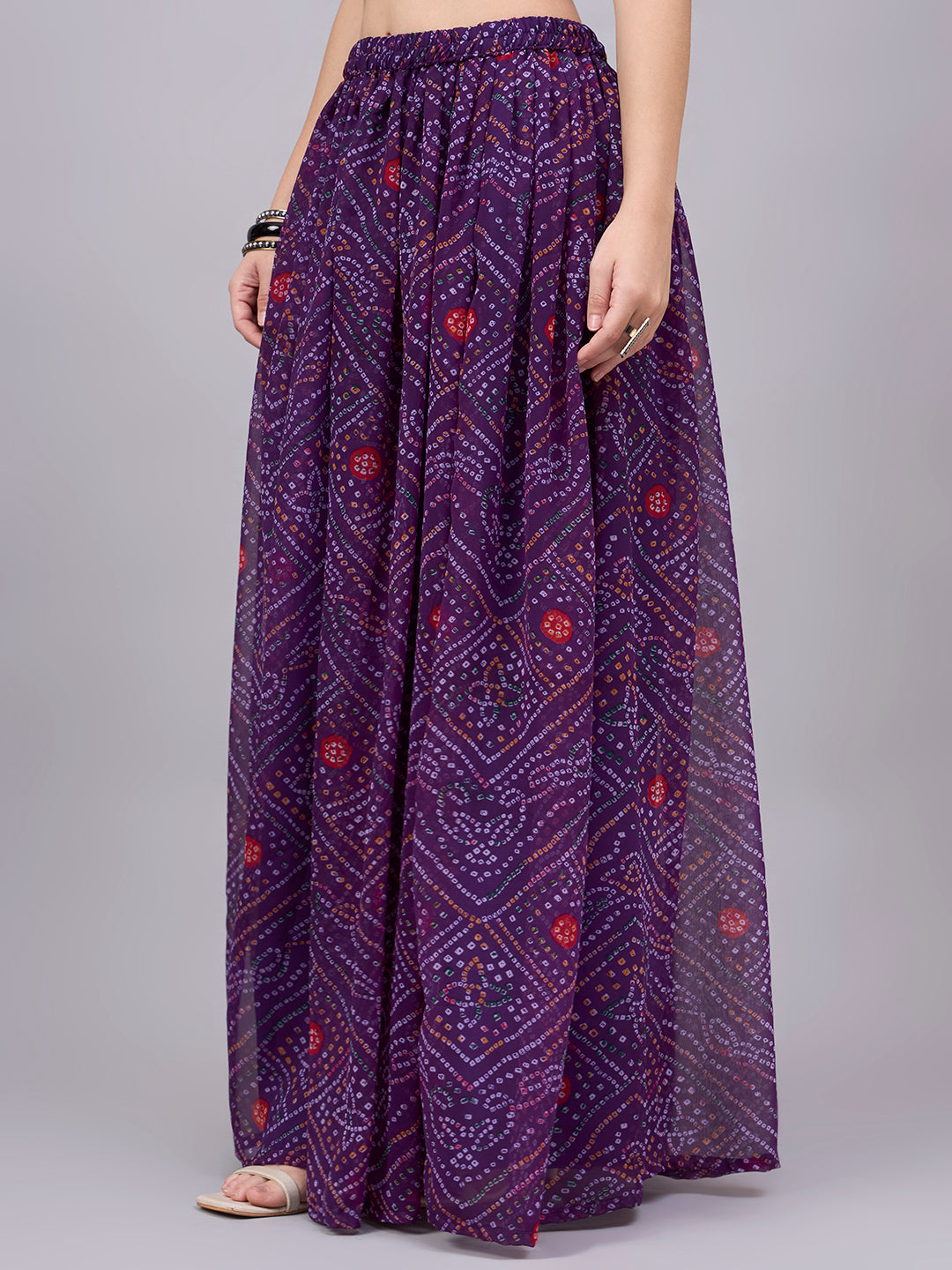 Wine Bandhani Print Flowy Lehenga Skirt