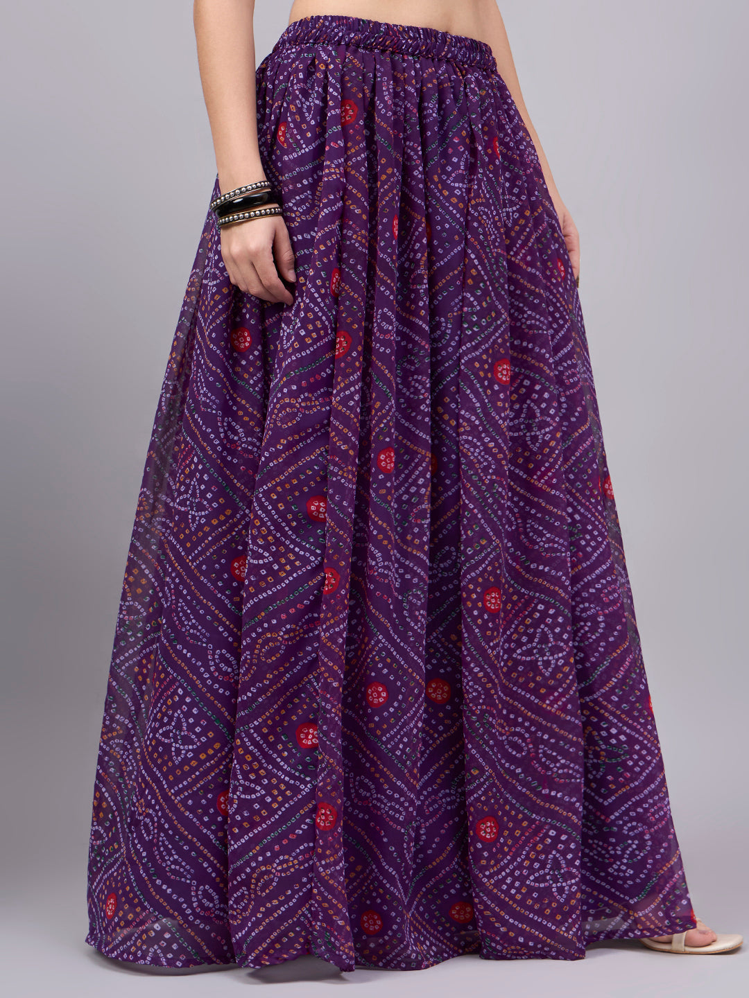 Wine Bandhani Print Flowy Lehenga Skirt