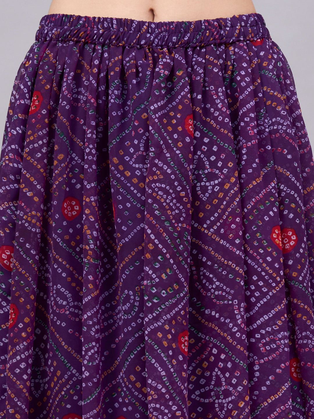 Wine Bandhani Print Flowy Lehenga Skirt