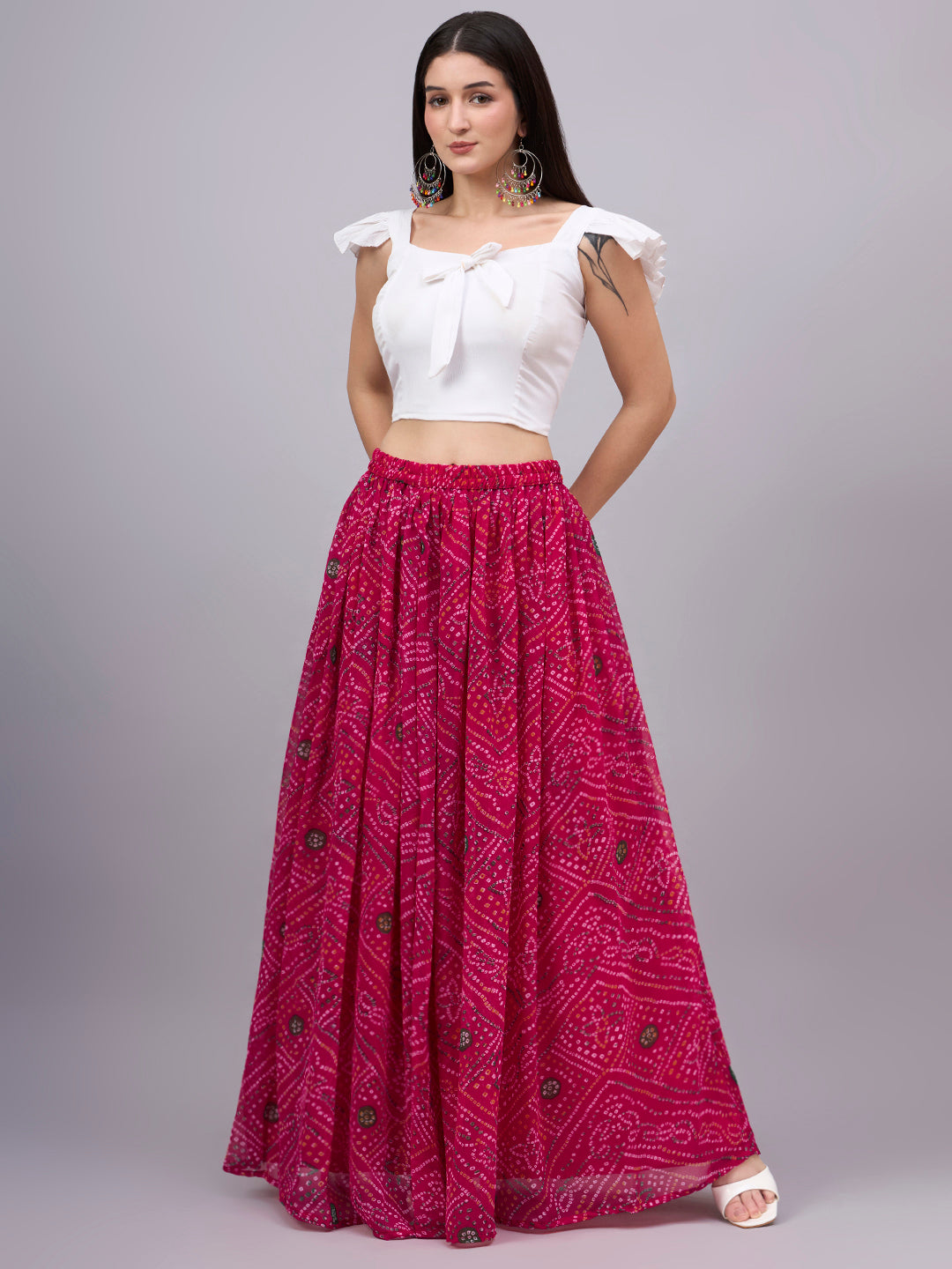 Rani  Bandhani Print Flowy Lehenga Skirt