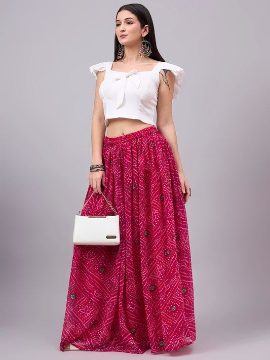 Rani  Bandhani Print Flowy Lehenga Skirt