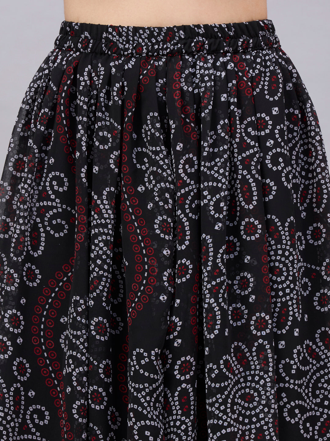 Black Bandhani Printed Flared Maxi Skirt