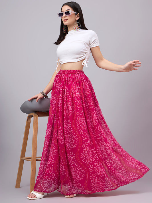 Rani Pink Bandhani Maxi Skirt