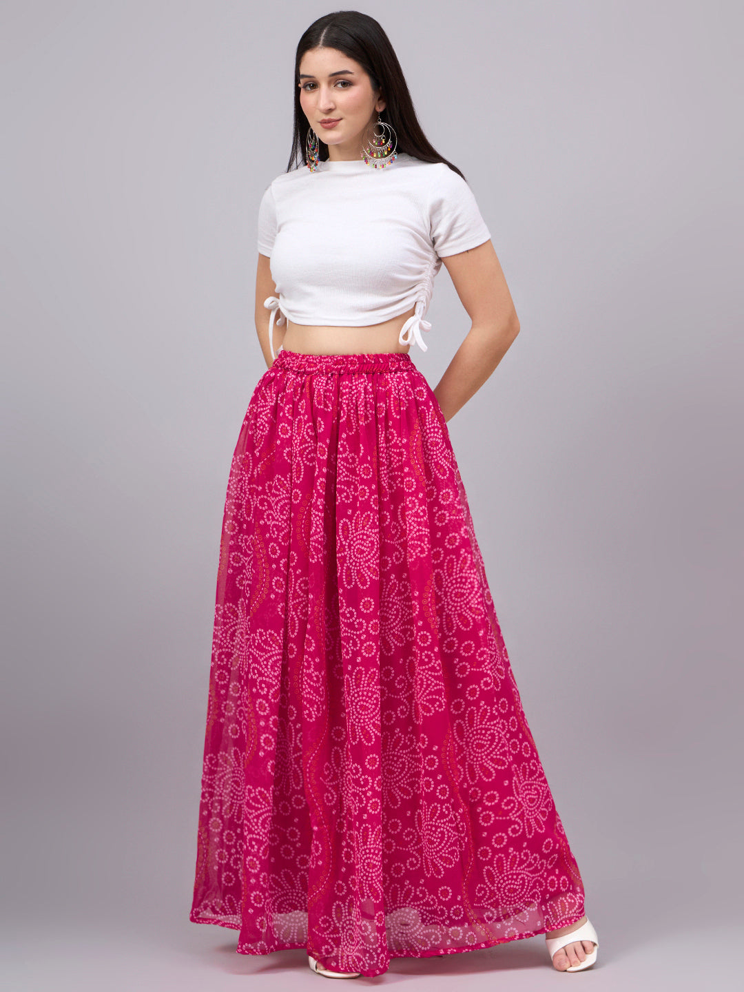 Rani Pink Bandhani Maxi Skirt