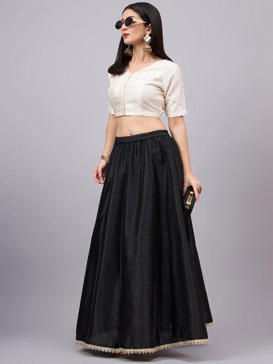 Black Embroidered Border Flowy Skirt