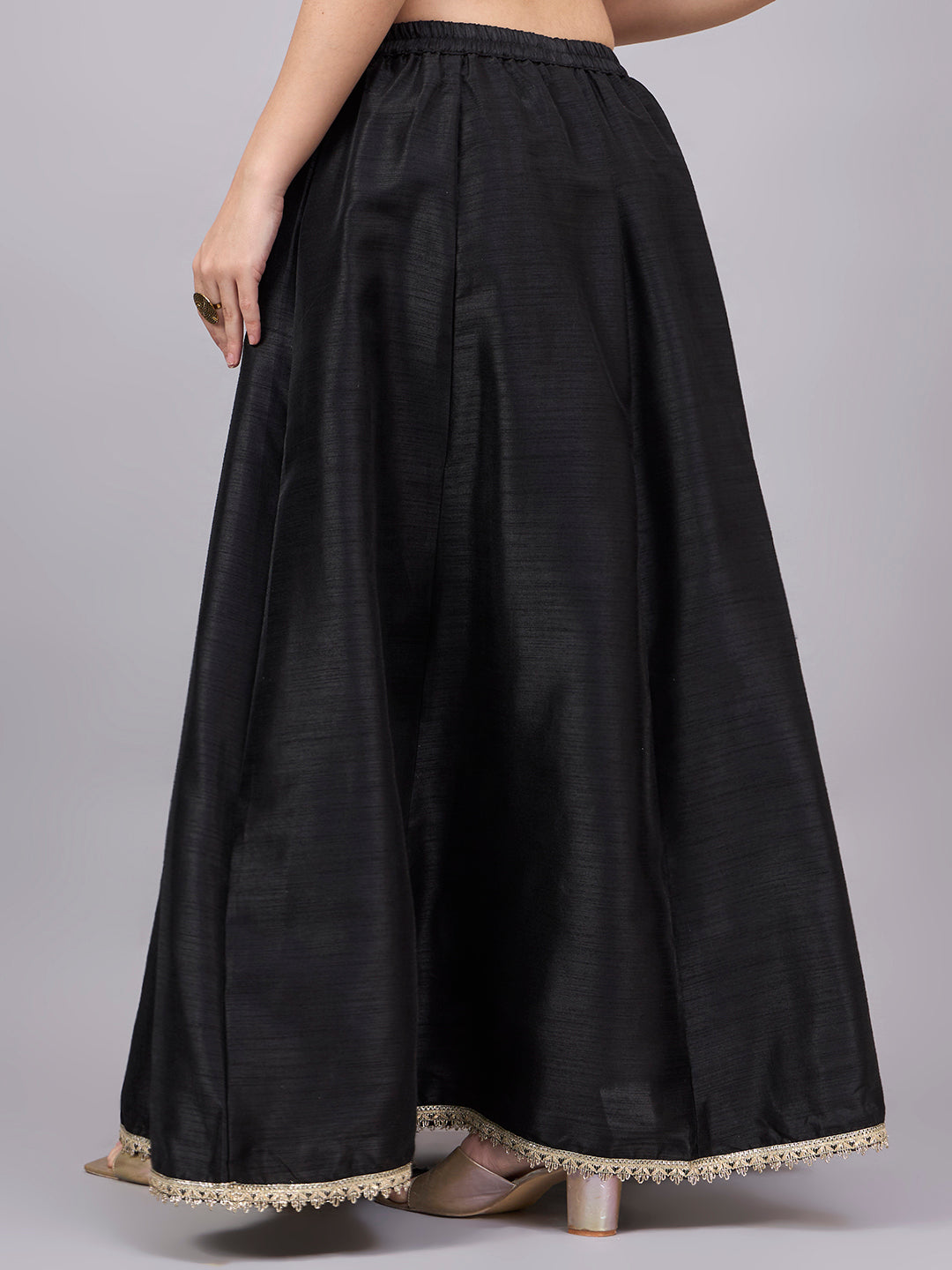 Black Embroidered Border Flowy Skirt